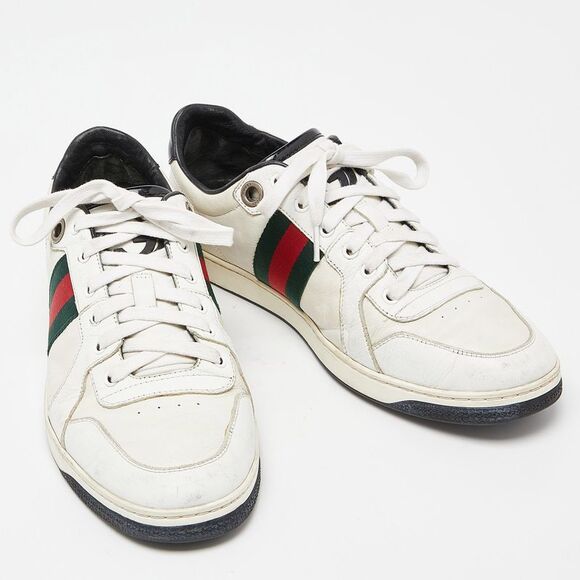 Gucci White/Black Leather Ace Web Detail Low Top Sneakers Size 43 - Picture 4 of 4